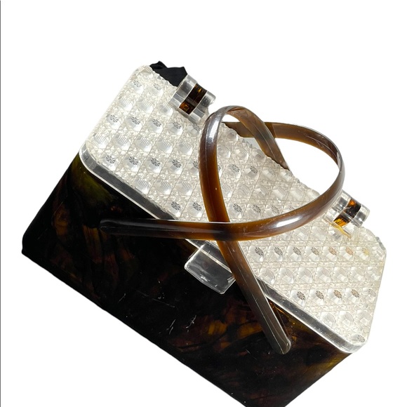Merle Norman 1970's Faux Tortoise Shell Lucite Cosmetic Case Box box purse - Picture 9 of 9
